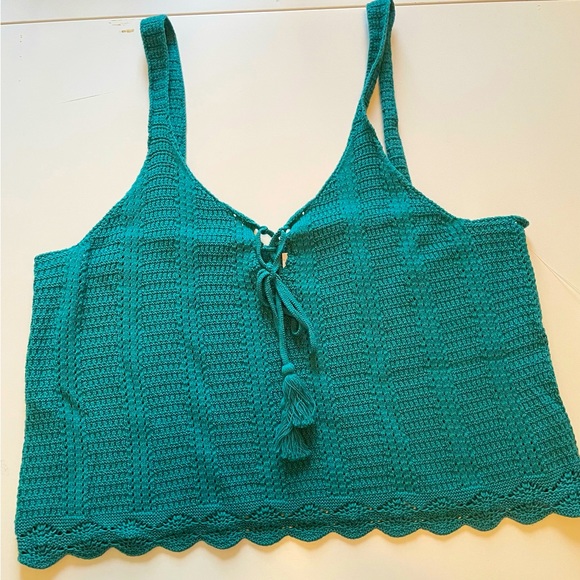 Crochet Crop Tank in Teal - Picture 1 of 6